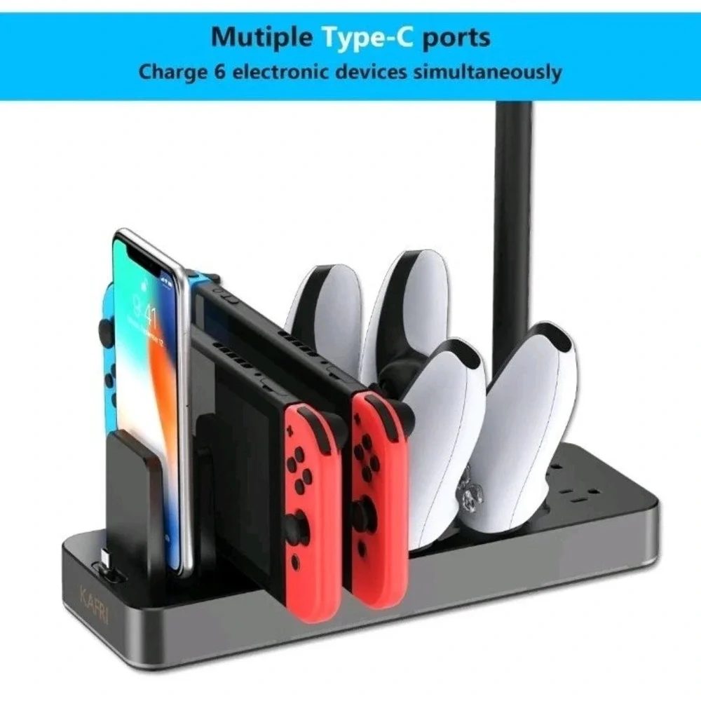 RGB Headset Holder with 6 USB C Charger Compatible with Switch/Phone/PS5